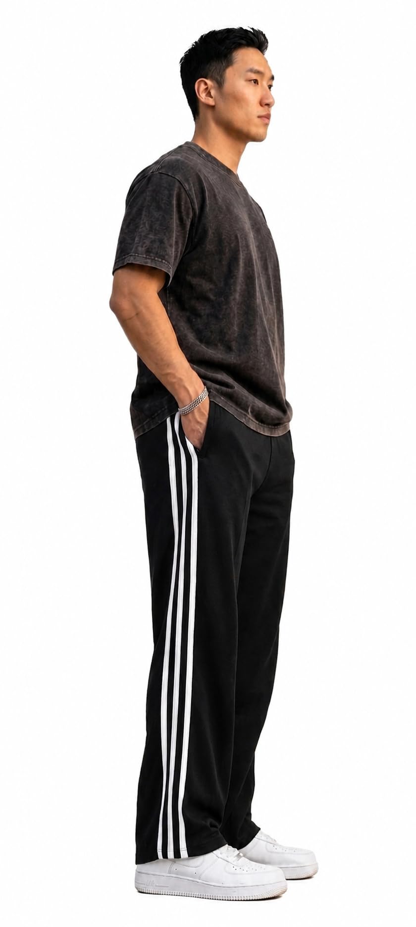 Men's Black Track Pants with White Side Stripes | Classic Sports Joggers-picture-22