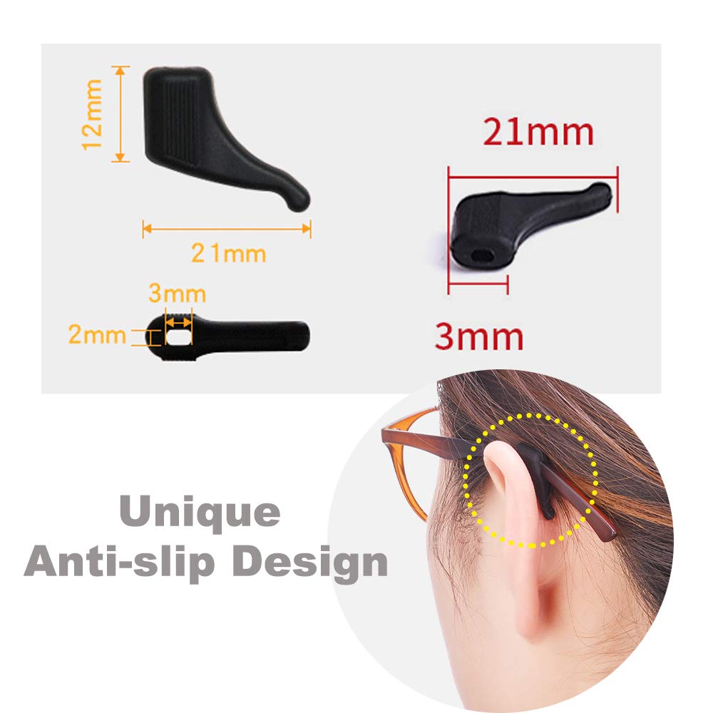 OPUGIT Anti-slip Ear Hooks Holder Eyeglasses Retainers Silicone Glasses Temple Holders for Glasses Sunglasses 10 works,black/white - Image 2