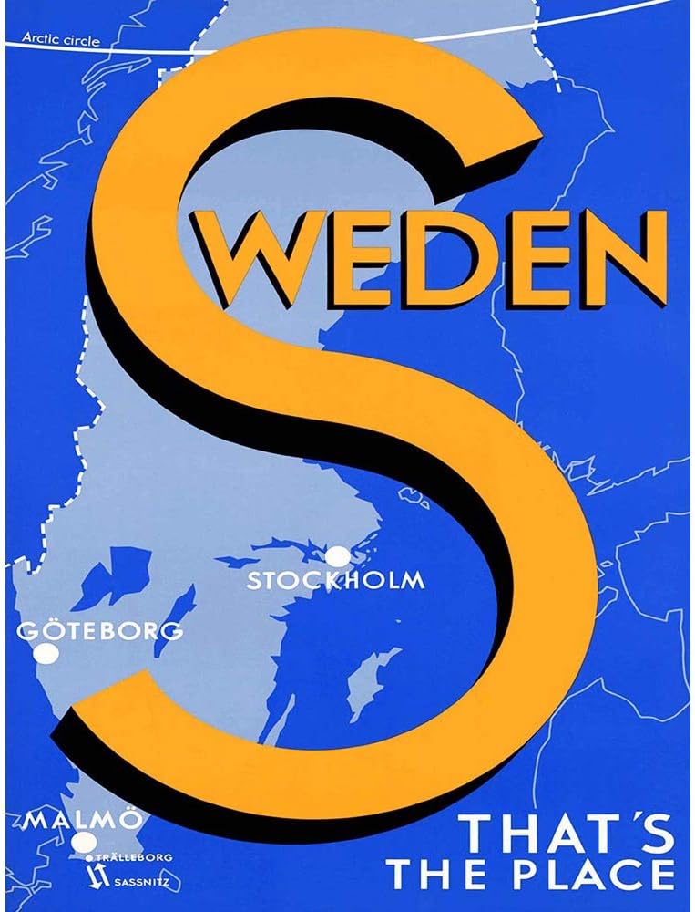 Amazon｜Travel Tourism Sweden Stockholm Malmo Gothenburg Map Art Print