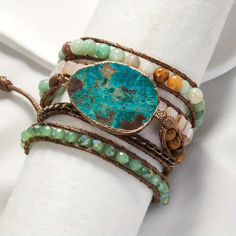 Image of Boho Wrap Bracelet for Women, Handmade Natural Imperial Jasper Multi-Layer Stone Beaded Bracelet, Bohemian Healing Crystal Stone Jewelry Gifts