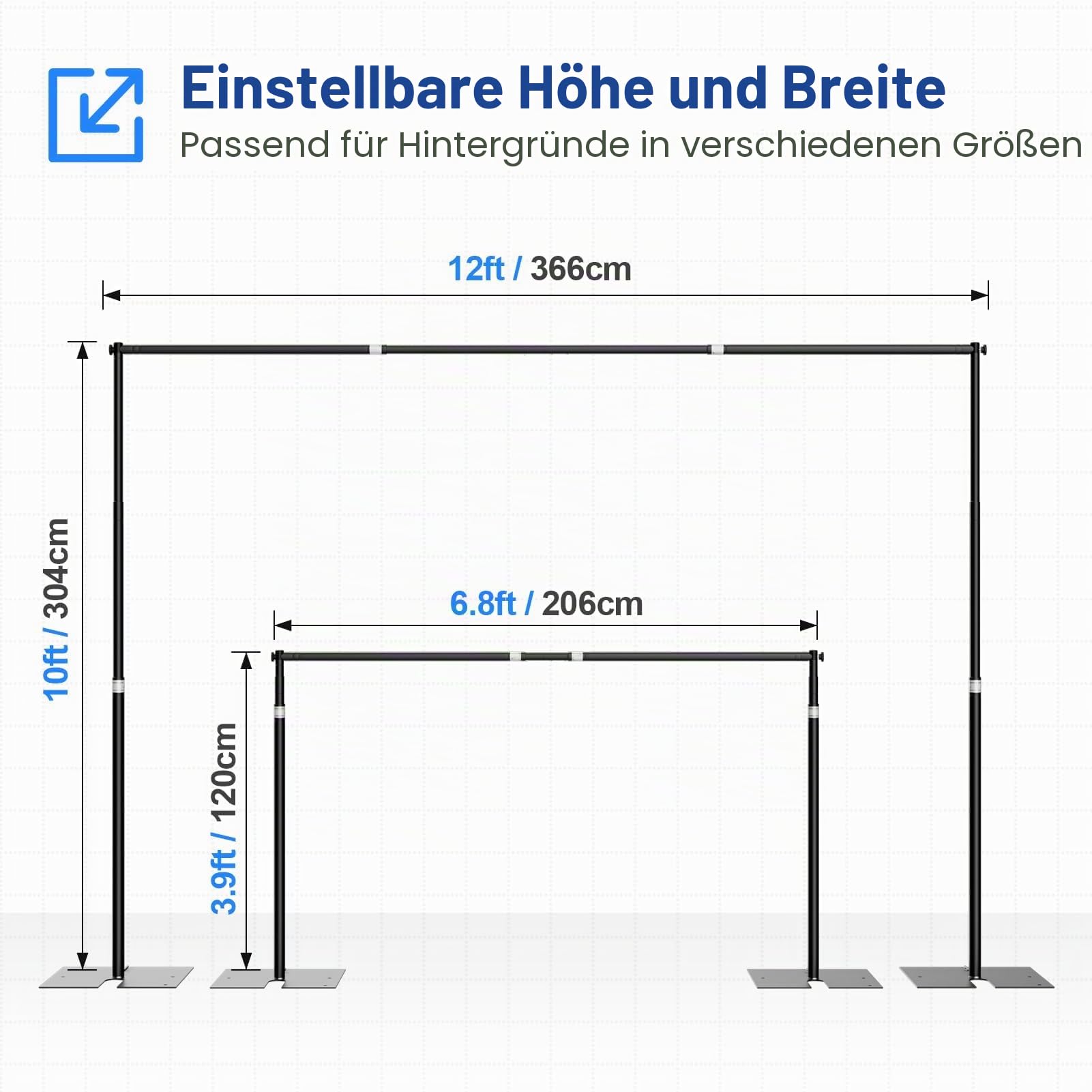 EMART Foto Hintergrund Ständer 3x3,6 m, Heavy Duty Fotohintergrund Ständer mit Metallstahlbasis, Verstellbarer Hintergrundsystem Fotostudios für Fotografie Video Studio Hochzeit, Party
