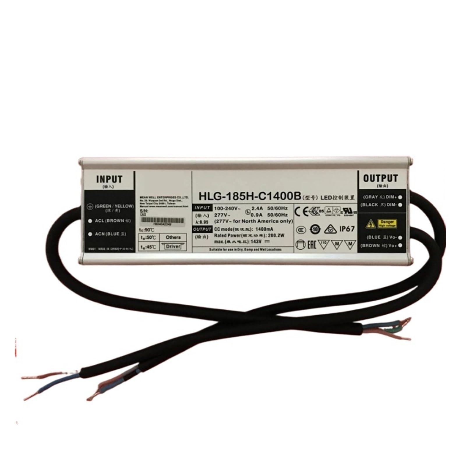 Alimentation LED dimmable HLG185H-C700B 185W pour éclairage