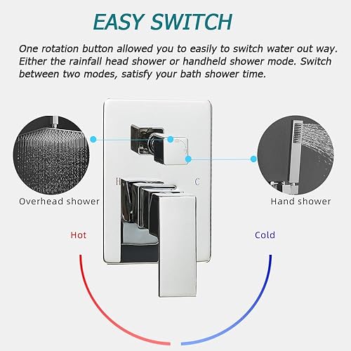 Miniatura 4 de JingGang Sistema de ducha cromado pulido de 12 pulgadas, mezclador de lluvia de lujo, sistema de cabezal de ducha de lluvia de techo (contiene grifo