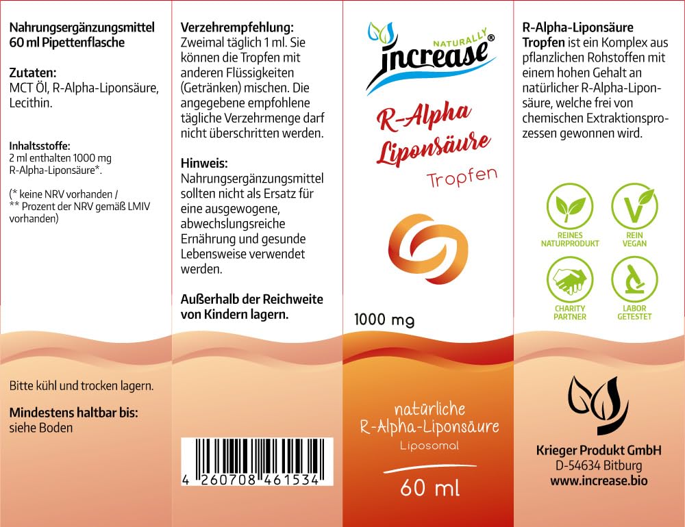 Nimm 3, zahl 2 Aktion Liposomale R-Alpha-Liponsäure hochdosiert - 1000mg pro Tagesdosis (90.000mg in 3 Flaschen) - MCT Öl C8 & C10