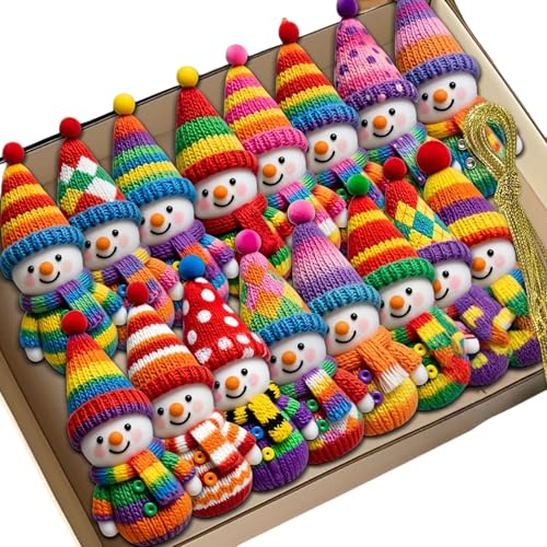 TSMORY 16/32Pcs Colorato Maglia Pupazzo di Neve Albero di Natale Decorazione Legno Pupazzo di Neve Figura Appeso Ornamento per Vacanze Centrotavola Festival Pu