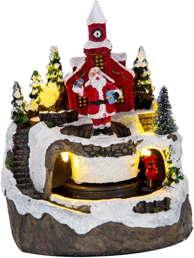SOLUSTRE Christmas Lighted House Music and Train Village Decor for Holiday Tabletop for Christmas and Festive Home Decoration