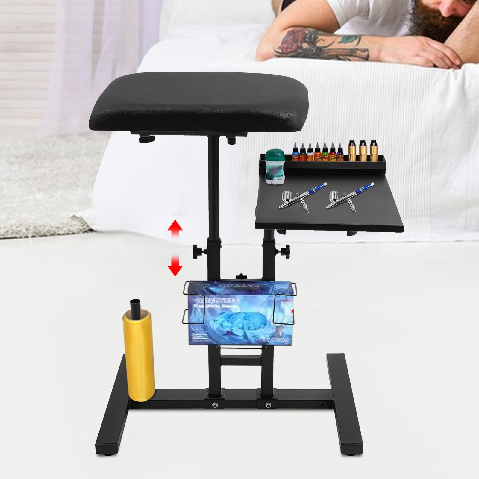 360° Armstützenständer Zubehör Gaming Tischverlängerung Armauflage Schreibtisch Gadgets Erweiterung Tattoo Armlehne Tisch Armstütze Mit Auflagefläche Armlehnenständer Höhenverstellbar 55-90 cm