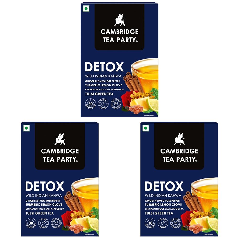 Cambridge Tea Party Detox 30 Tea Bags,Desi Kahwa,Turmeric Ginger Rose Lemon Clove Rock Salt Tulsi Green Tea (Immunity Booster with Natural Vitamins,Cleanse,Cold Relief,Weight Loss,Slim,Digestion)-image-27
