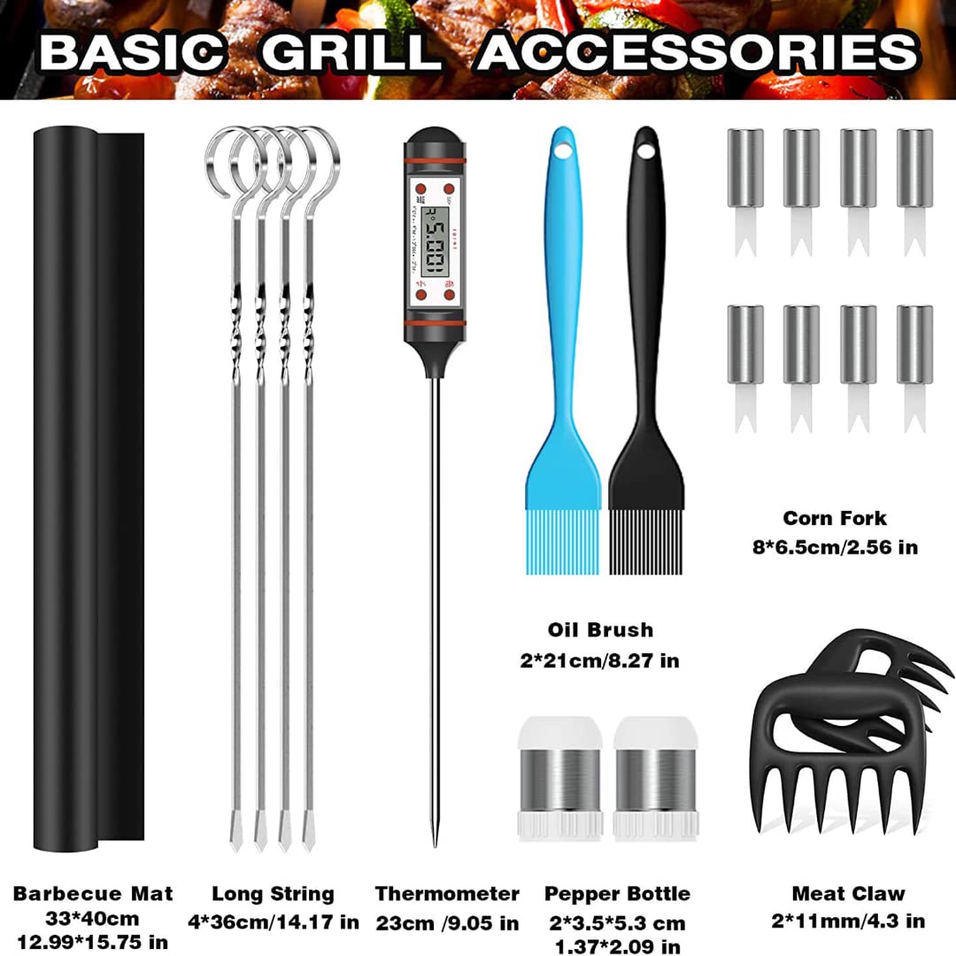 25PCS akcesoria do grilla, zestaw narzędzi do grillowania ze stali nierdzewnej do kempingu, kuchni, z torbą i matą do grilla, przenośne naczynia do grillowania dla mężczyzn i kobiet prezent
