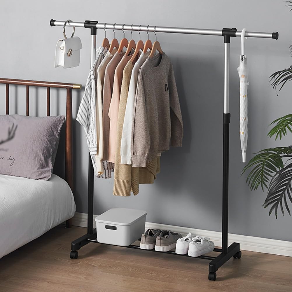 FTEYUET Portant à Vêtements Pour Suspendre Des Vêtements, Porte-vêtements En Métal Robuste, Porte-vêtements Autonome, Penderie Pour Suspendre Des Vêtements, 190 X 45 X 195 Cm (L X L X H), Noir