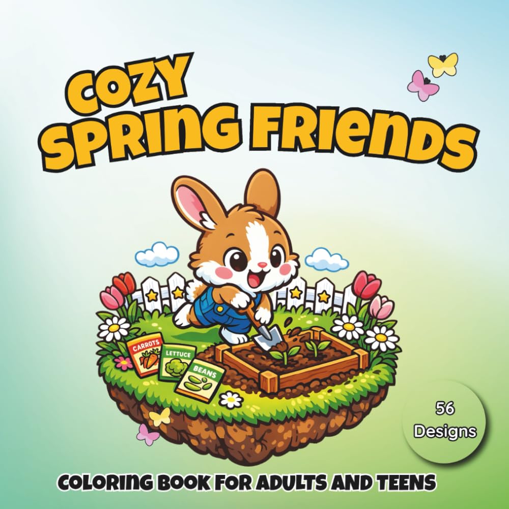 Cozy Spring Friends Coloring Book for Adults and Teens: 56 Cute and Charming Animal Characters in Outdoor Seasonal Scenes