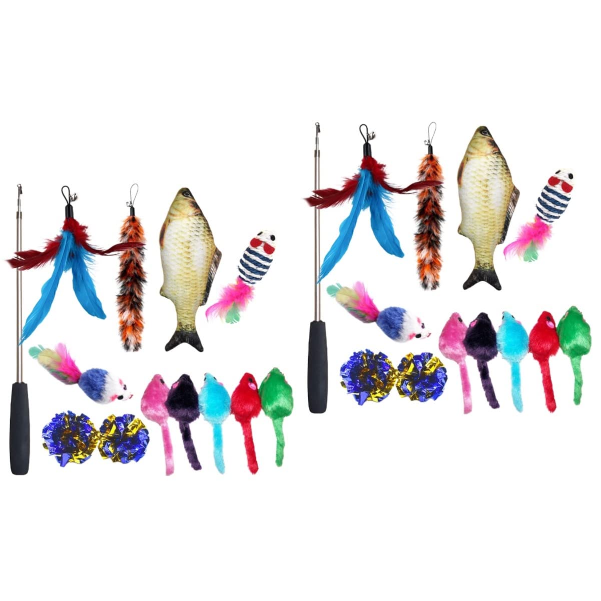 POPETPOP Jouets 30 Pièces Chat Teaser Ensemble De Chat Drôle Taquin De Jouet pour Poisson Mobile Électrique Teaser La Plume Canne à Pêche Fil d'acier Jouets À Mâcher