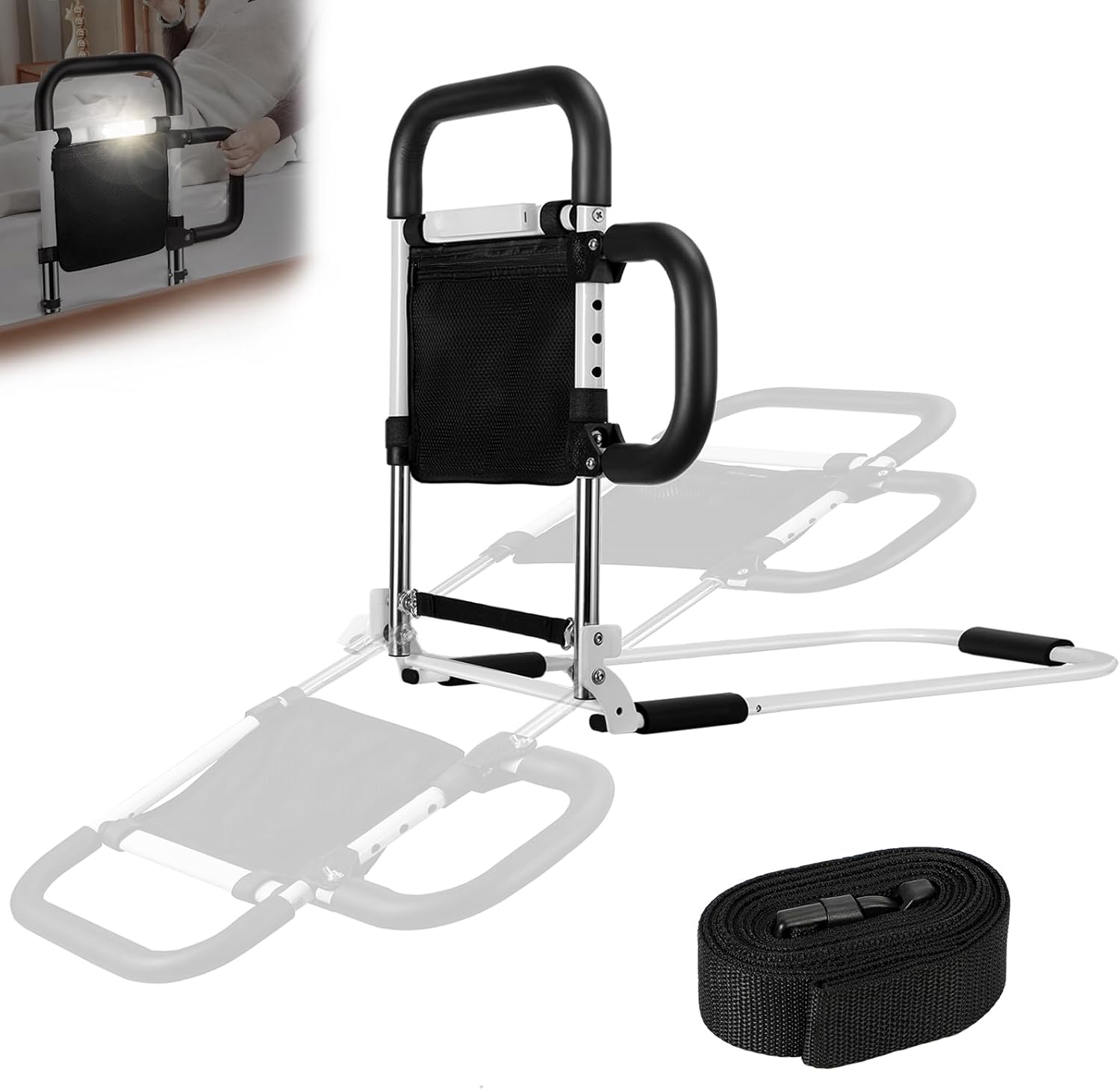 Foldable Bed-Rails for Elderly Adults Safety with LED Night Light and Three Storage Pockets, Adjustable Bed-Assist-Rails for Seniors,Portable & Sturdy Grab Bar Bed Cane for King/Queen/Full/Twin Foldable Bed-Rails for Elderly Adults Safety with LED Night Light and Three Storage Pockets, Adjustable Bed-Assist-Rails for Seniors,Portable & Sturdy Grab Bar Bed Cane for King/Queen/Full/Twin