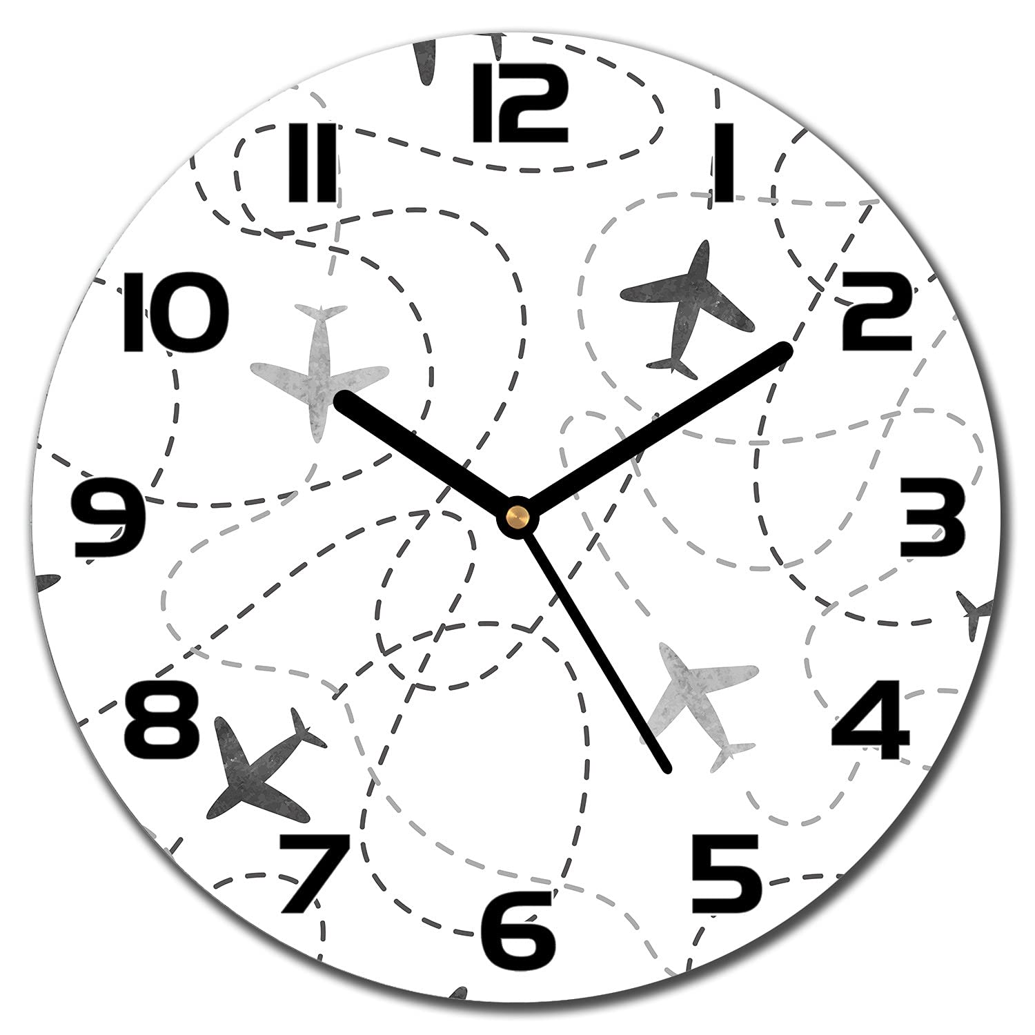 Horloge Murale Cuisine Salon en Verre Trempé Motif Avions Moderne 30cm