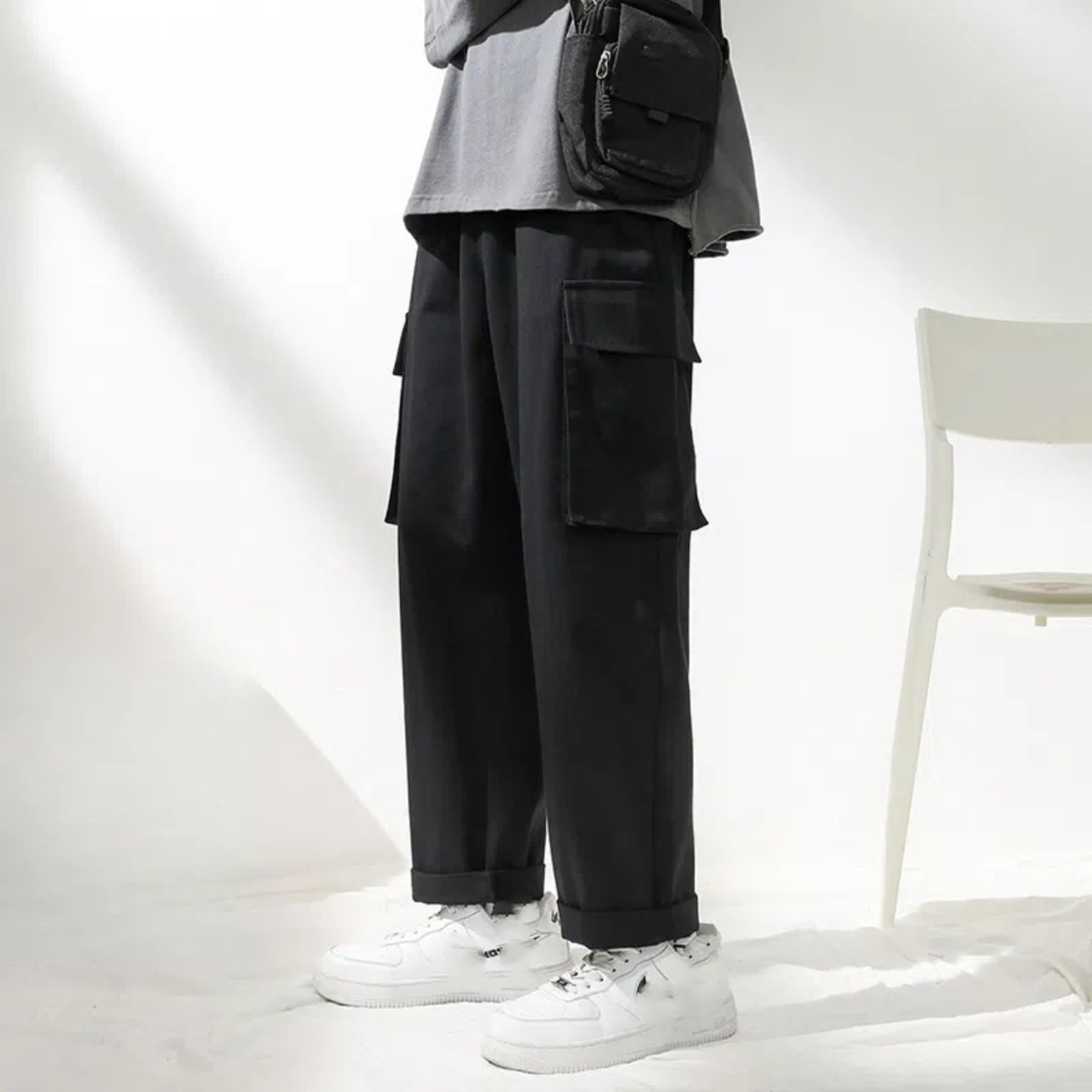 Tuta Sciolta Stile Coreano per Gli Uomini Casual Estivi Dritti Pantaloni a Gamba Larga