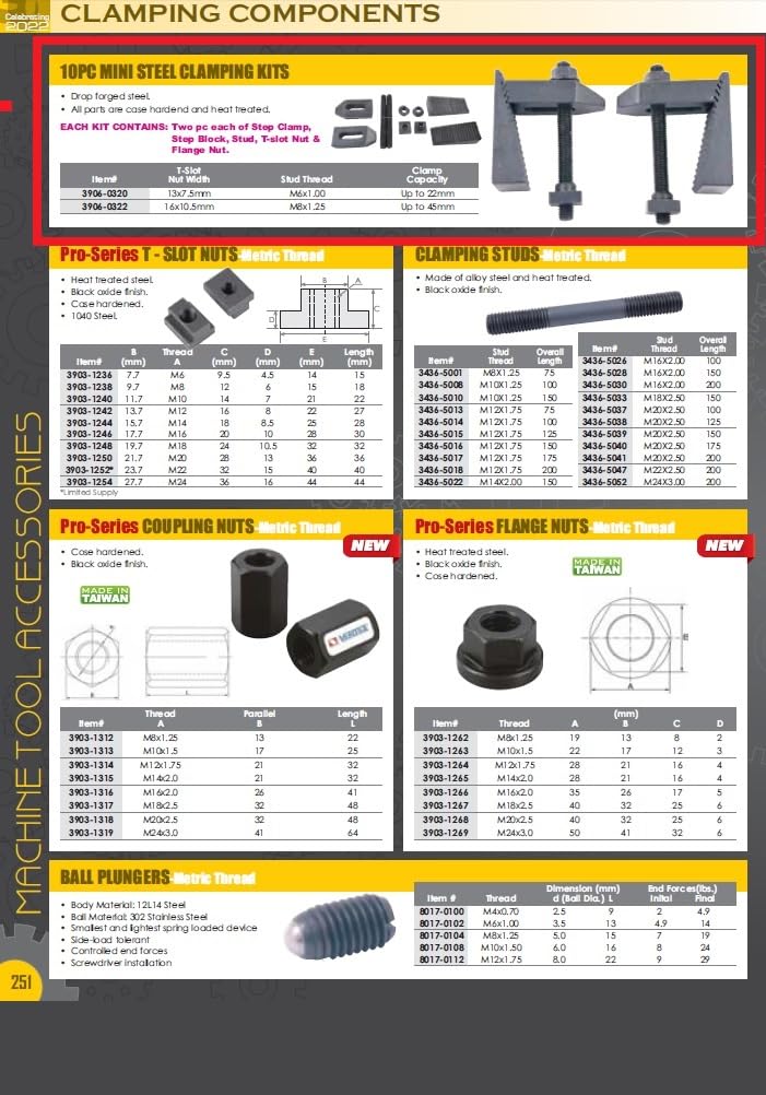 HHIP 3906-0322 10 Piece 16mm T-Slot Mini Clamping Set