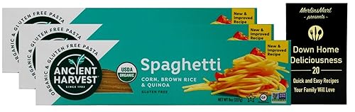 Ancient Harvest - Pasta orgánica de mezcla de quinua de arroz integral de maíz sin gluten | Espaguetis (8 onzas) | Paquete de 3 folletos de recetas