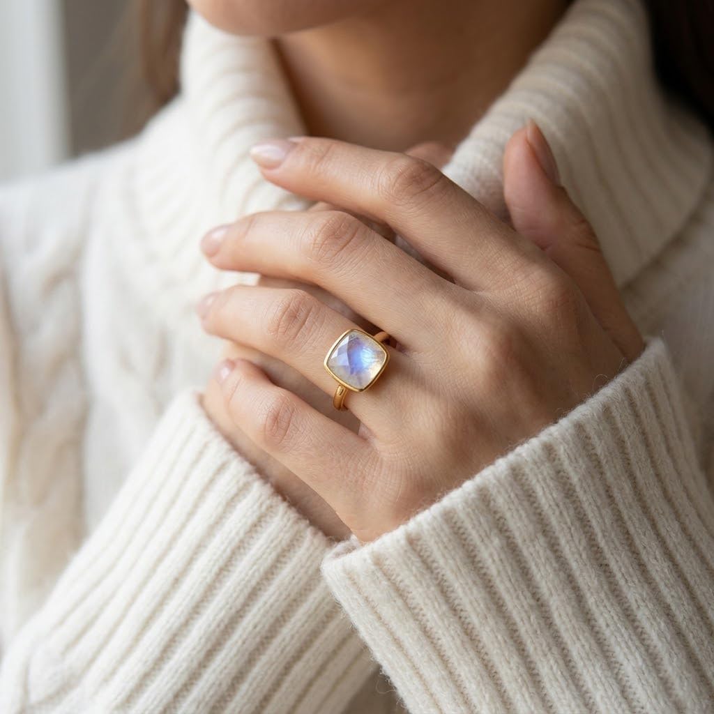 Cushion Cut Birthstone Ring Bezel Set in Vermeil Gold, Sterling Silver, or Rose Gold, Stacking Birthstone Ring