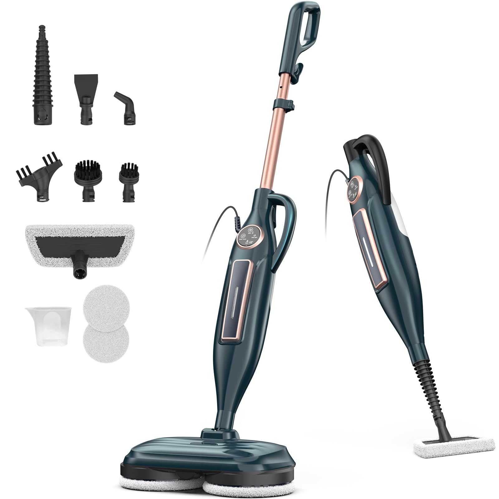 Nettoyeur Vapeur, Balai Vapeur Nettoyeur avec Tampons Rotatifs 8 en 1, Chauffe rapide en 15 secondes, 1200W Vaporetto laveur vapeur légère/3 modes de vapeur/éclairage LED pour différents types de sols