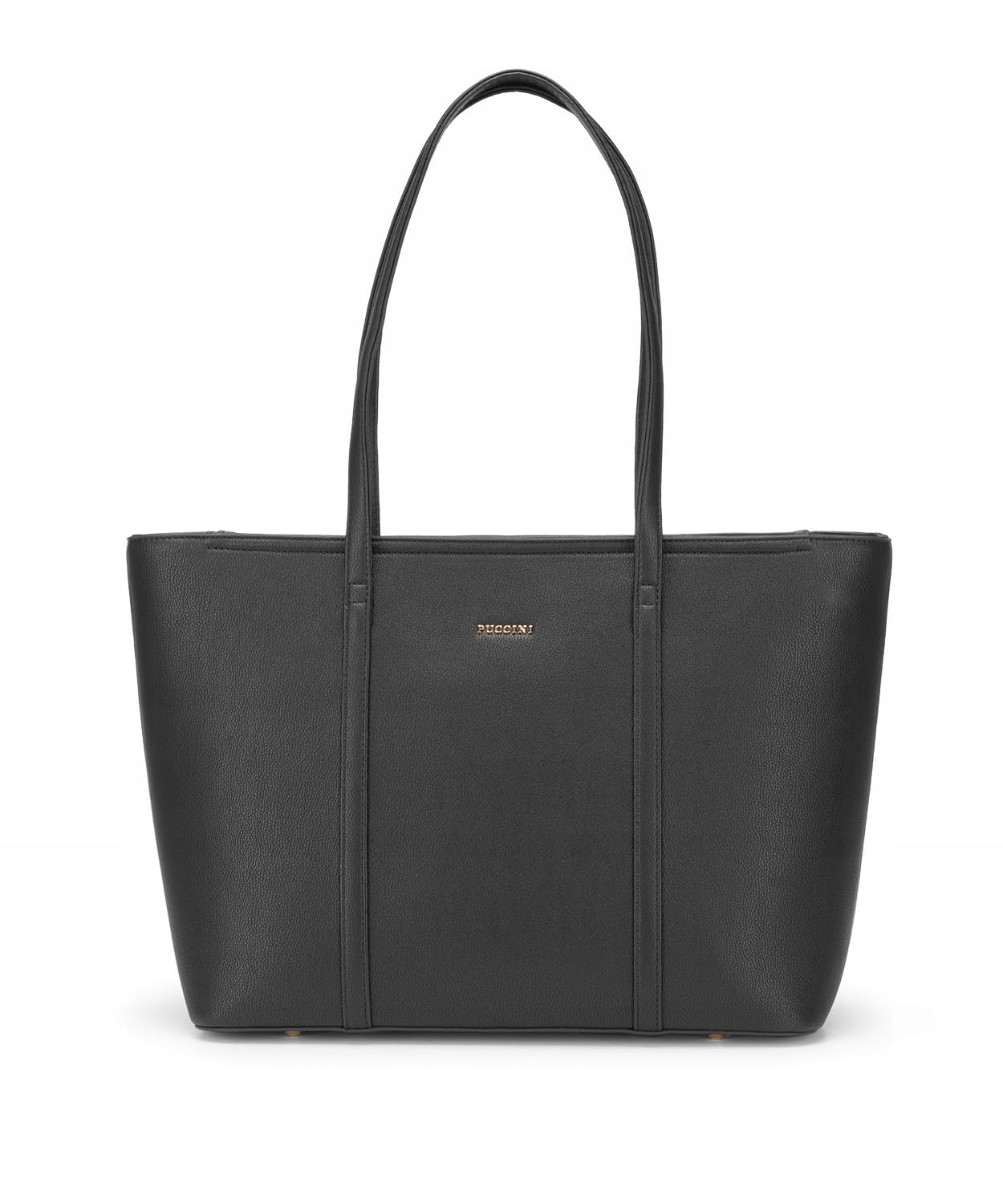 PUCCINI Damska Shopper Torebka, Czarna, Mieści A4, Skóra Ekologiczna, Elegancka, Przeszycia Ozdobne, 3 Kieszenie Wewnętrzne, Długie Rączki, Na Ramię