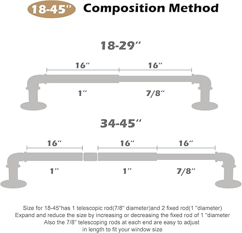 Miniatura 2 de OLV Paquete de 2 barras de cortina industriales negras para ventanas de 28 a 48 pulgadas (2.3-4 pies), barras de cortina opacas de 1 pulgada, para