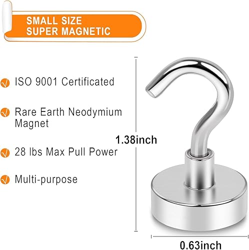 Miniatura 2 de MIKEDE Ganchos magnéticos N52 para cabinas de cruceros, ganchos magnéticos de alta potencia de 30 libras, resistentes, imanes fuertes con ganchos