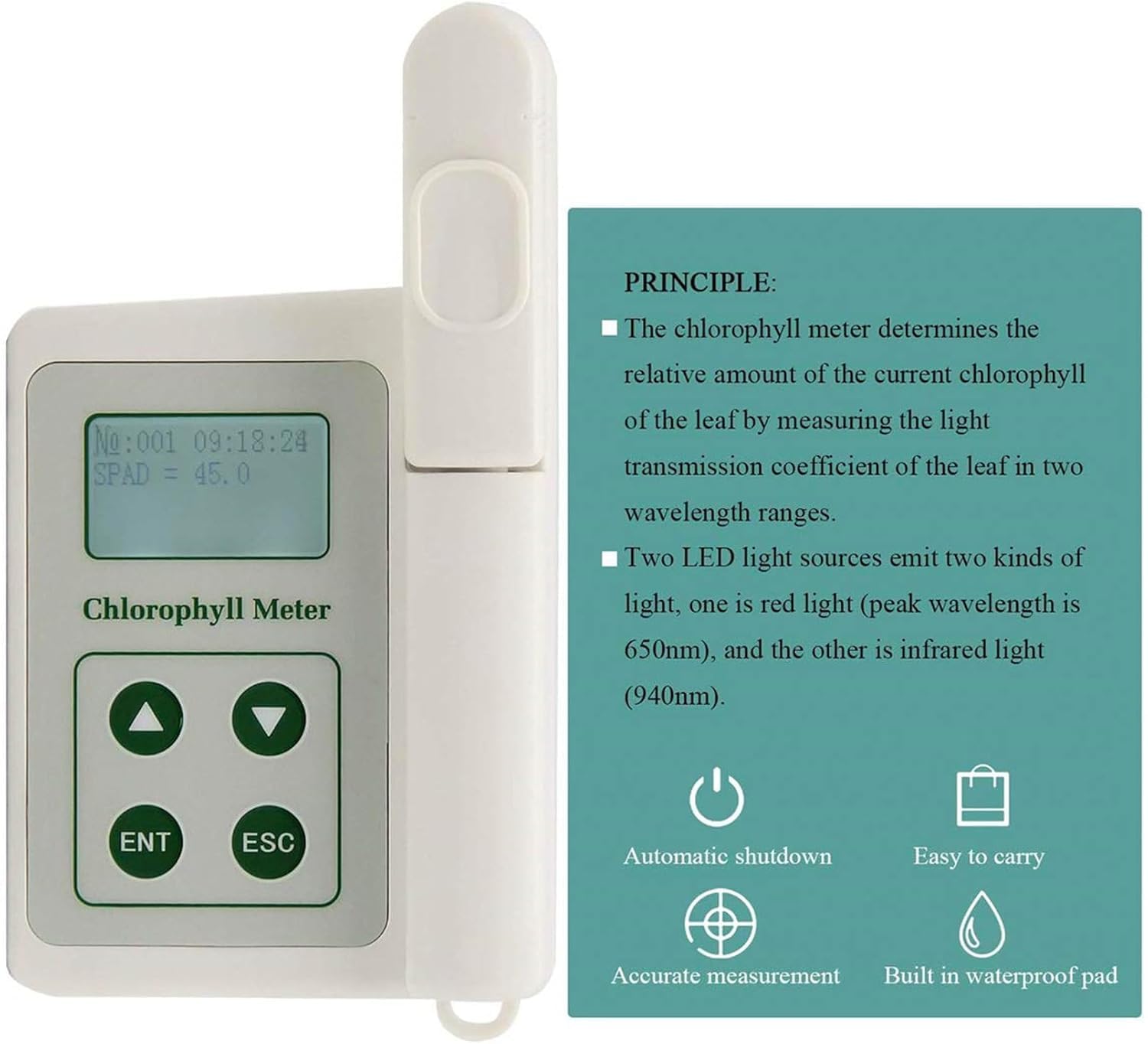 Compteur De Chlorophylle Portable Chlorophylle 0.0-99.9 Spad Compteur De Chlorophylle pour L’essai De La Chlorophylle De L’Usine Détecteur De Chlorophylle Portable pour L’Analyse De La Chlo