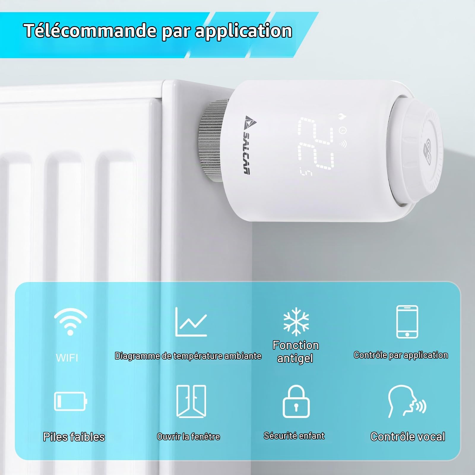 SALCAR WiFi Thermostat Direct Connecté TRV603 Tête Thermostatique Compatible avec Amazon Alexa & Google Assistant Thermostat Radiateur Programmable Tuya Aucune Passerelle Requise