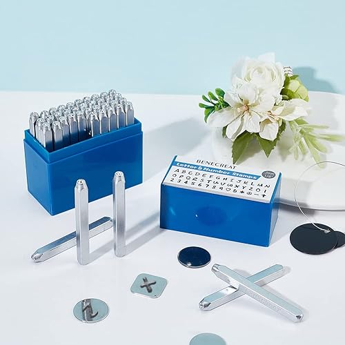 Miniatura 6 de BENECREAT Paquete de 42 sellos metálicos con números de letra y símbolos (0.118 in, 18 pulgadas), acero al carbono mate galvanizado, herramienta de