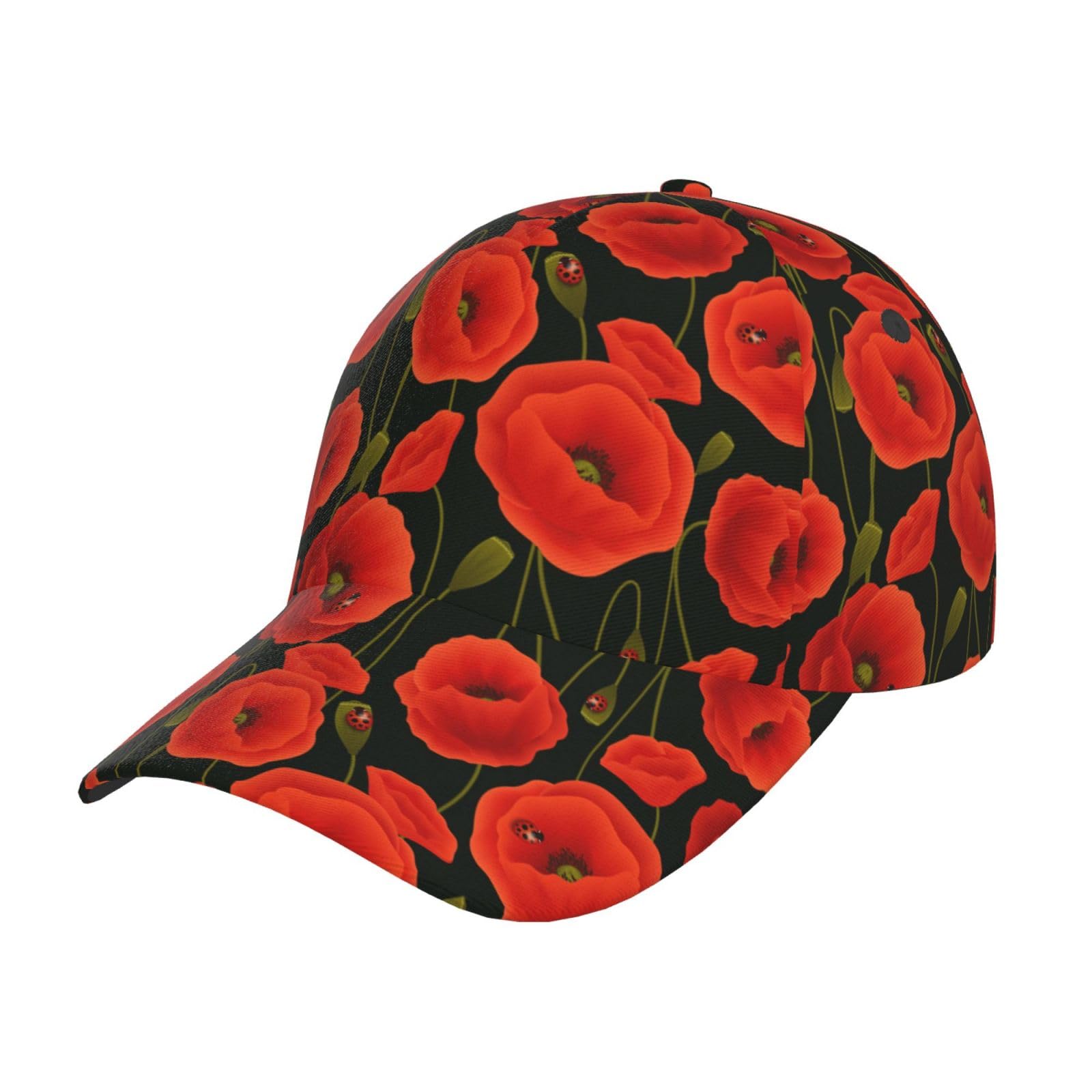 NEZIH Unisex Snapback Washed Poppy Flowers Print Baseball Cap for Men Women - Adjustable Dad Bill Hat