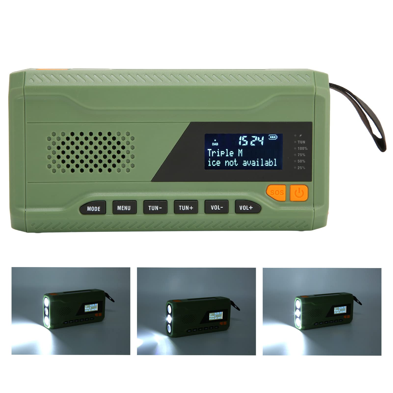 Vikye Radio de Manivela de Emergencia, Radio Solar Dab FM BT con Linterna LED, Alarma SOS de 4500 MAh, Radio Meteorológica con Carga USB para Acampar, Senderismo, Emergencia