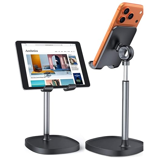 LISEN Cell Phone Stand Adjustable for iPhone Phone Holder for Desk, Office Desk Accessories Computer PC for iPhone Stand Gaming Essentials Fit Otterbox Case Phones Switch Kindle iPad Air Tablet 4-10in