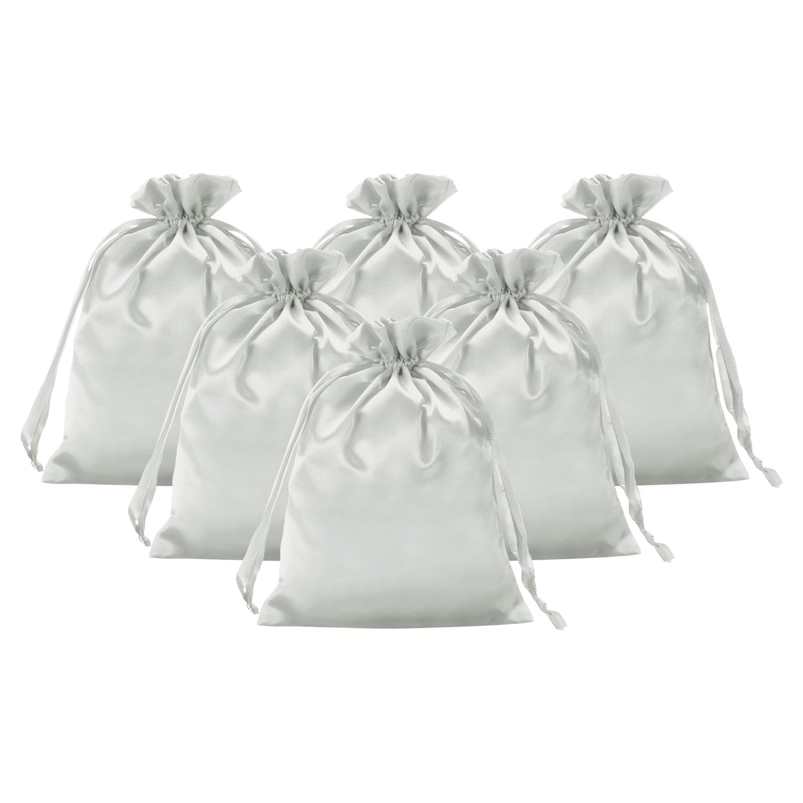 PATIKIL Satin Gift Bags, 6 Pcs 7 x 5 Inch Wedding Favor Drawstring Bags with Drawstring for Birthday Christmas Jewelry Party, Grey