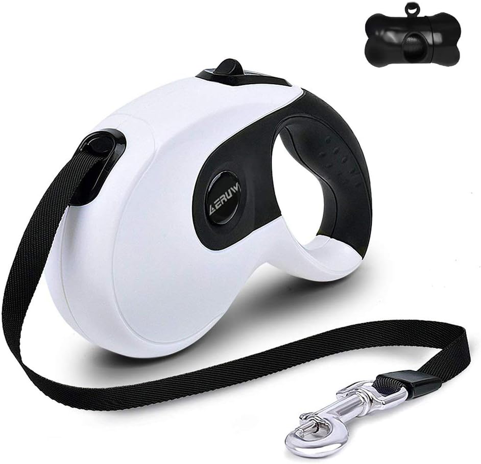 ERUWOUGE Extendable Dog Lead, Heavy Duty 360° Tangle-Free Pet Lead, 16 ft One Button Brake & Lock Dog Lead for Small Medium Dogs up to 111lbs, Comfortable Hand Grip, Dog Waste Dispensers & Bags Included