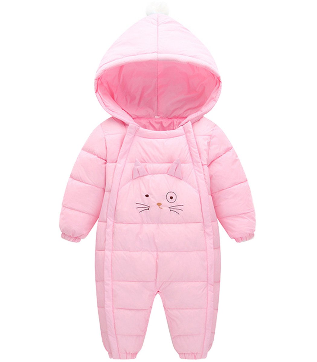 Baby Girls Boys One Piece Cute Cat Winter Down Jacket Romper Jumpsuit Pink