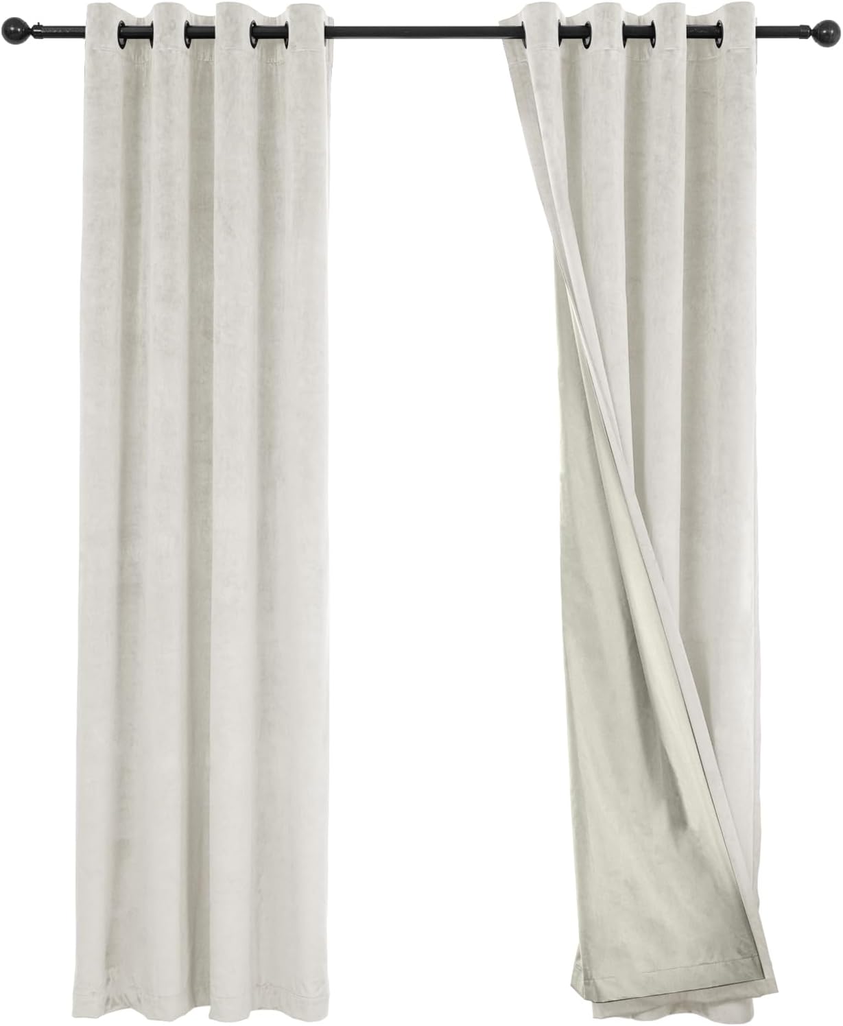 100% Full Blackout Velvet Curtains with Liner 63 inch Long 2 Panels for Living Room, Thermal Insulated Energy Saving Room Darkening Grommet Window Drapes for Bedroom, 42x63 Cream Ivory