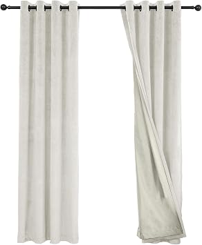 100% Full Blackout Velvet Curtains with Liner 52x84 Cream Ivory