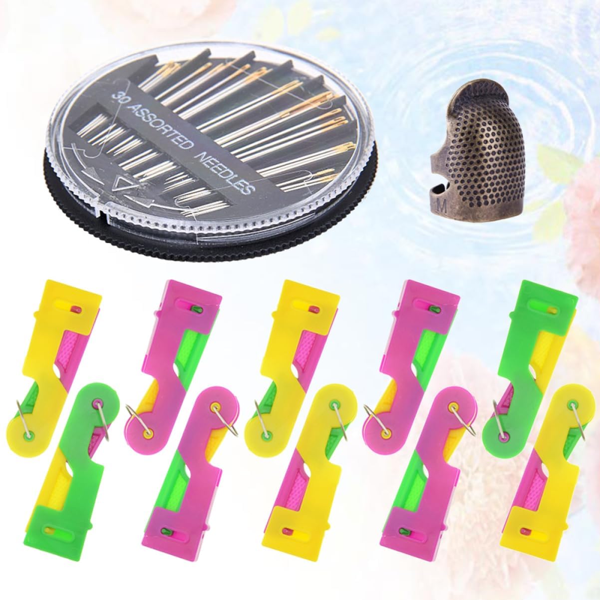 jojofuny 3sets Automatic Needle Threading Device Kit Random Threader Needles Includes Finger Cover for Hand and Machine Sewing for Poor Threading Difficulties