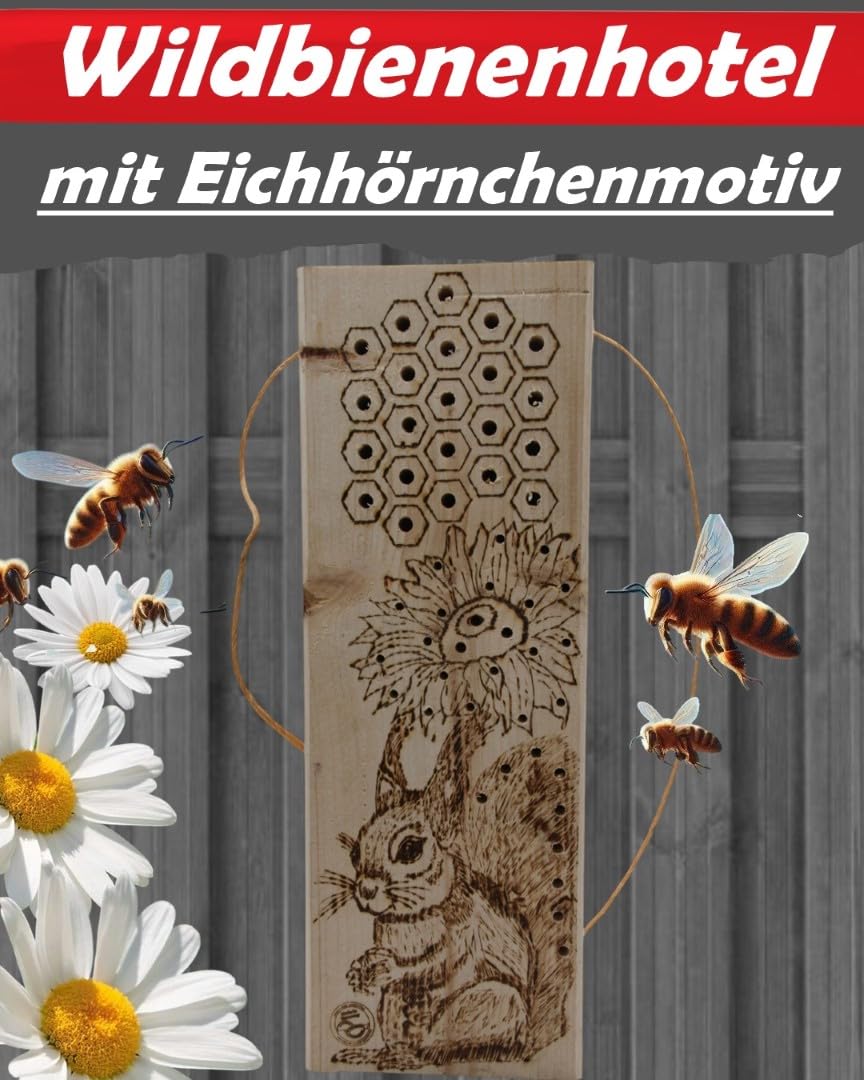 Anhaltiner Wildbienenhotel Motiv Eichhörnchen Insektenhotel Nisthilfe Insektenhaus
