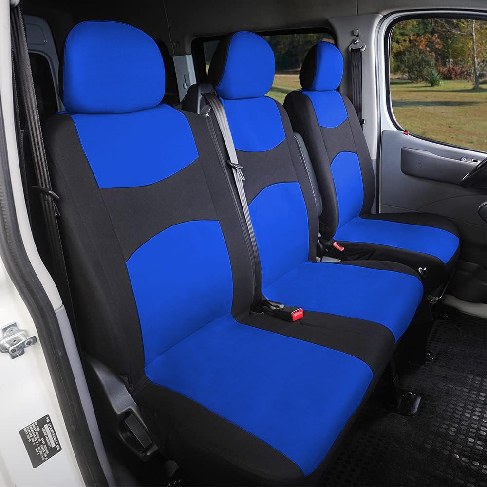 TOYOUN Fundas Asientos Furgonetas y Camiones de 1 + 2 (3 plazas), Juego de Fundas para Asientos de Coche Universales, Tela Protector Cubre Asientos Coche Delantero Accesorios de Automóvil, Azul