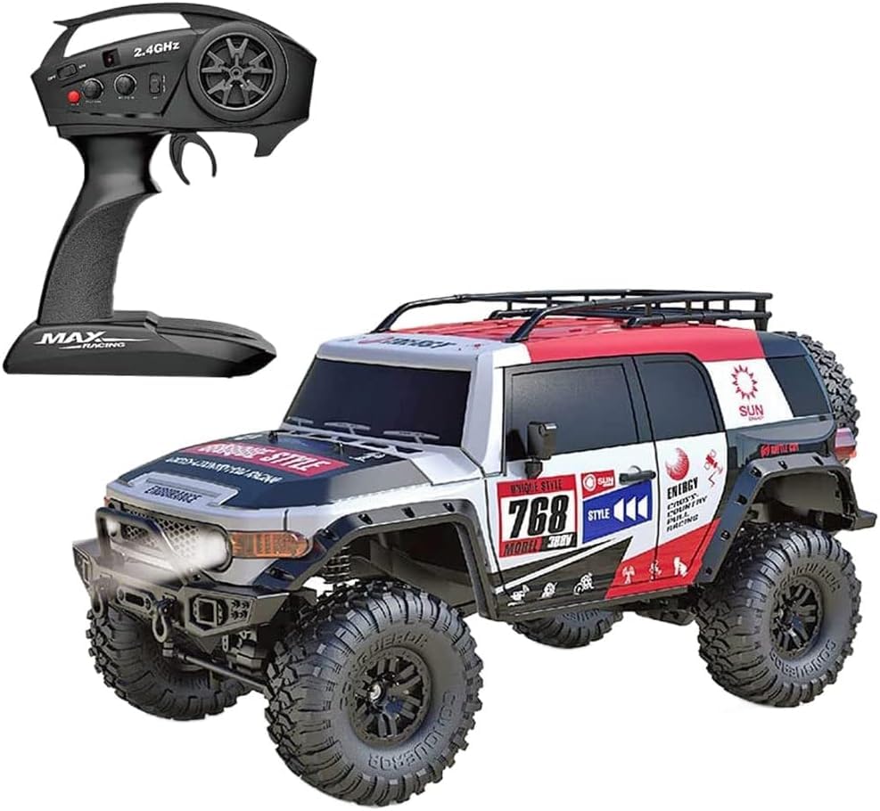 MY TOYS 1/10 Scale RC Crawler - 4WD Offroad Rock Crawler RTR 2.4GHz Hobby Grade Remote Control Truck with ABS Hard Shell LED Lights & Rechargeable 4x4 All-Terrain Vehicle (RED HB-ZP1008)