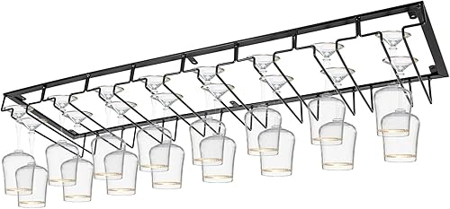 Estante para copas de vino, 8 filas debajo del gabinete, soporte para copas de vino, organizador de almacenamiento para copas de vino, para bar,