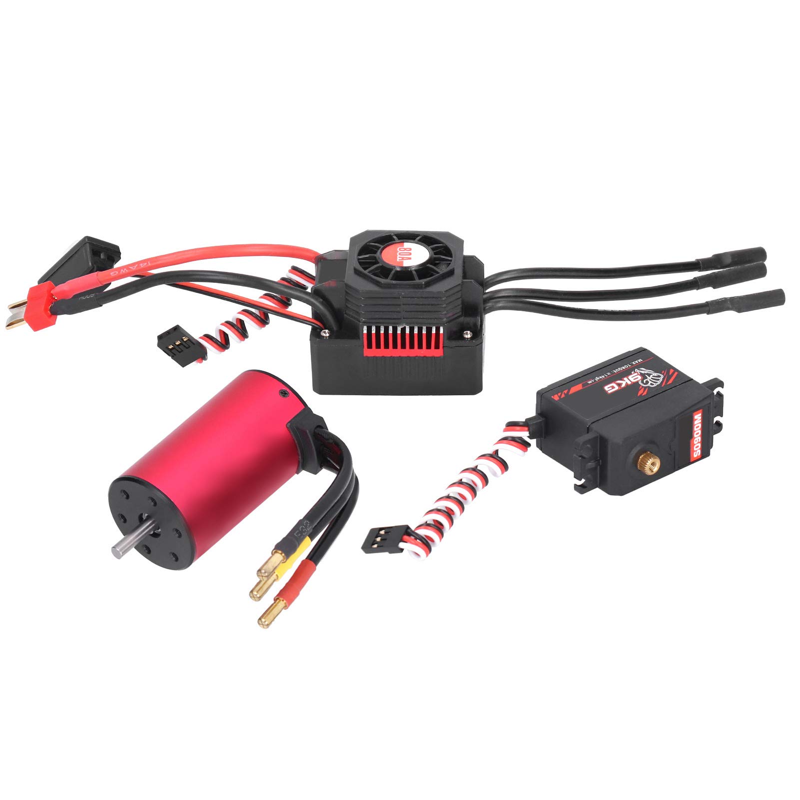Przekroczenie hobby 3665 2900 kV bezszczotkowy silnik Combo z 80 A ESC i serwo 9 kg do samochodu RC 1/10, wysoka prędkość i wytrzymałe części metalowe