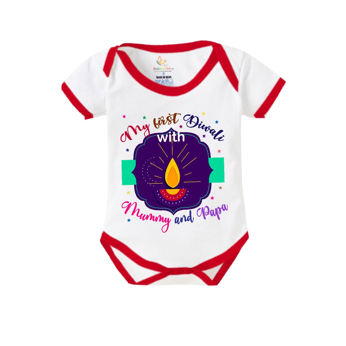 baby wish Baby Diwali Bodysuits Newborn Deepawali Romper Half Sleeve Unisex Romper My First Diwali with Mummy & Papa