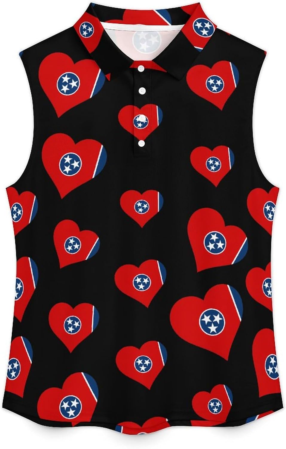 US State Tennessee Flag Heart Women's Sleeveless Polo Tank Top Print T-Shirt Tops Casual Tops Summer Workout