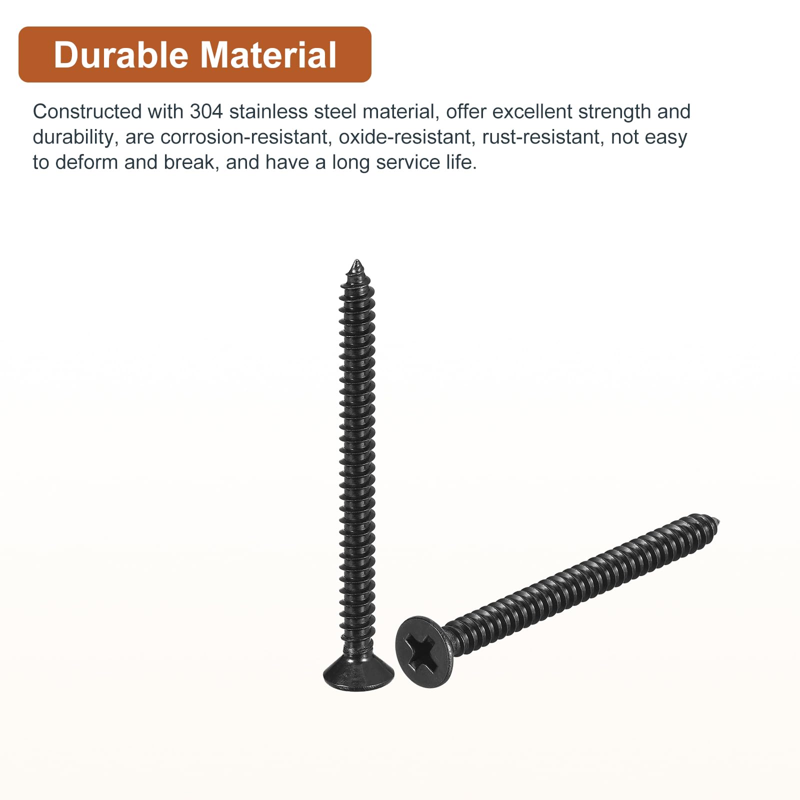 DTGN 25Pcs #8x2" Flat Head Wood Screws, 304 Stainless Steel Phillips Self Tapping Screws - Good for Woodworking Furniture - Black - Image 3