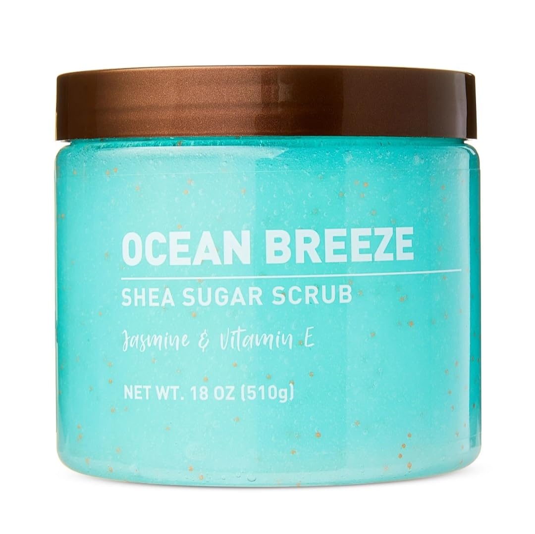 Ocean Breeze Shea Sugar Scrub with Jasmine & Vitamin E, 18 oz, Turquoise