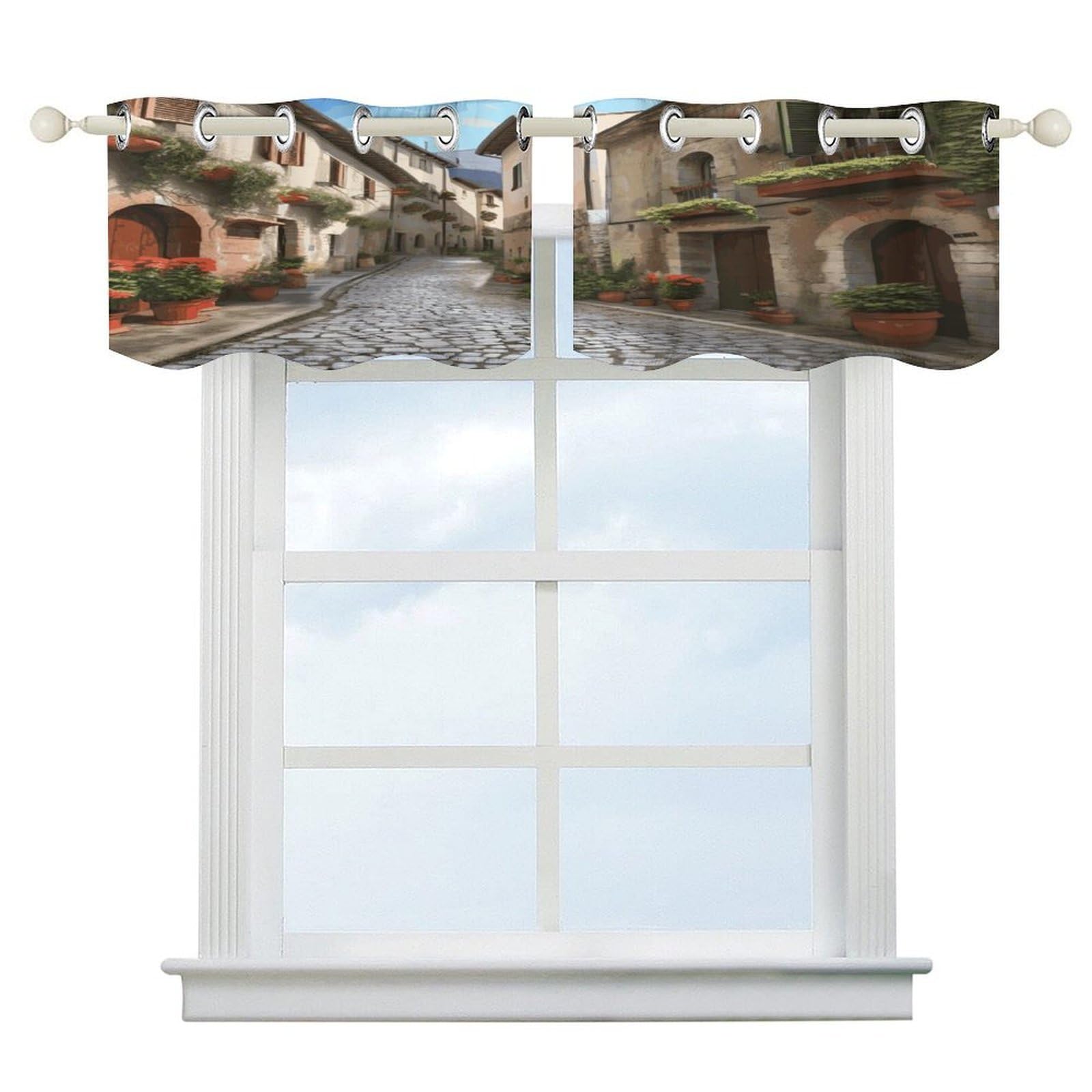 Fekiloot Style Italian Town Street Short Curtains Valance Curtain