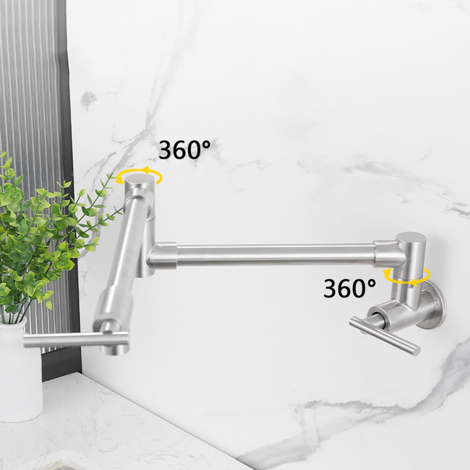 Faucet Rubinetto a Muro di Cucina Retrattile, a Doppia Maniglia Fredda e Colore Spazzolato