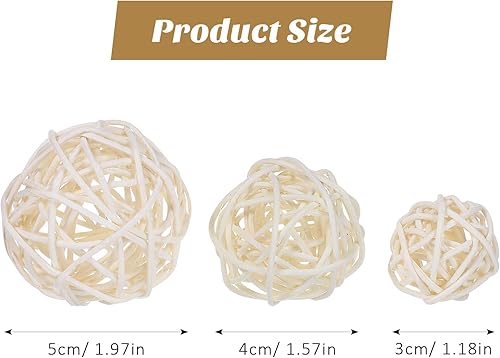 Miniatura 5 de VILLCASE Bolas decorativas de ratán, 15 bolas de mimbre de ratán, rellenos de jarrón de 3 tamaños para manualidades, rellenos decorativos de tazón,